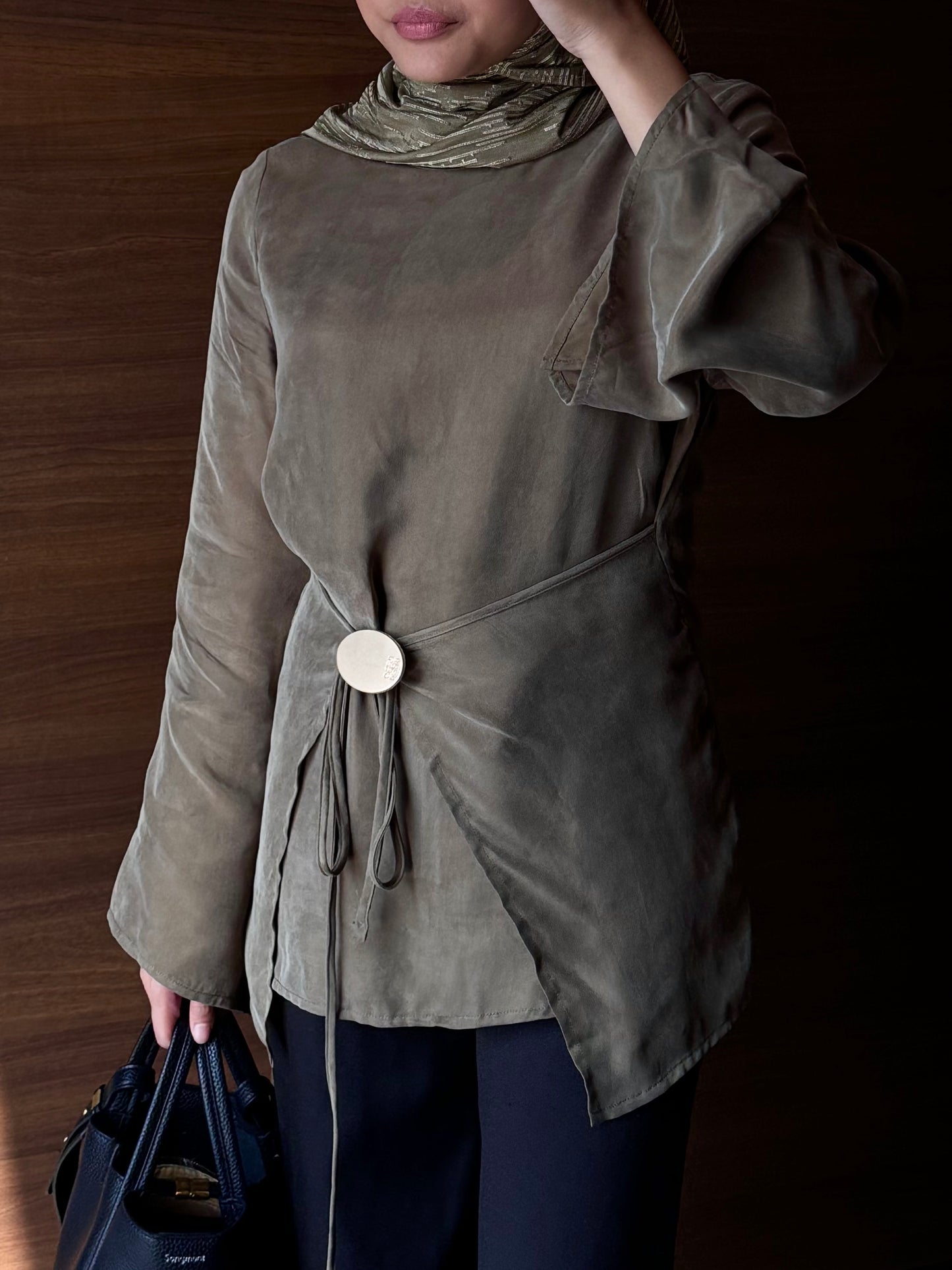 Solene Tie Waist Top - Thyme