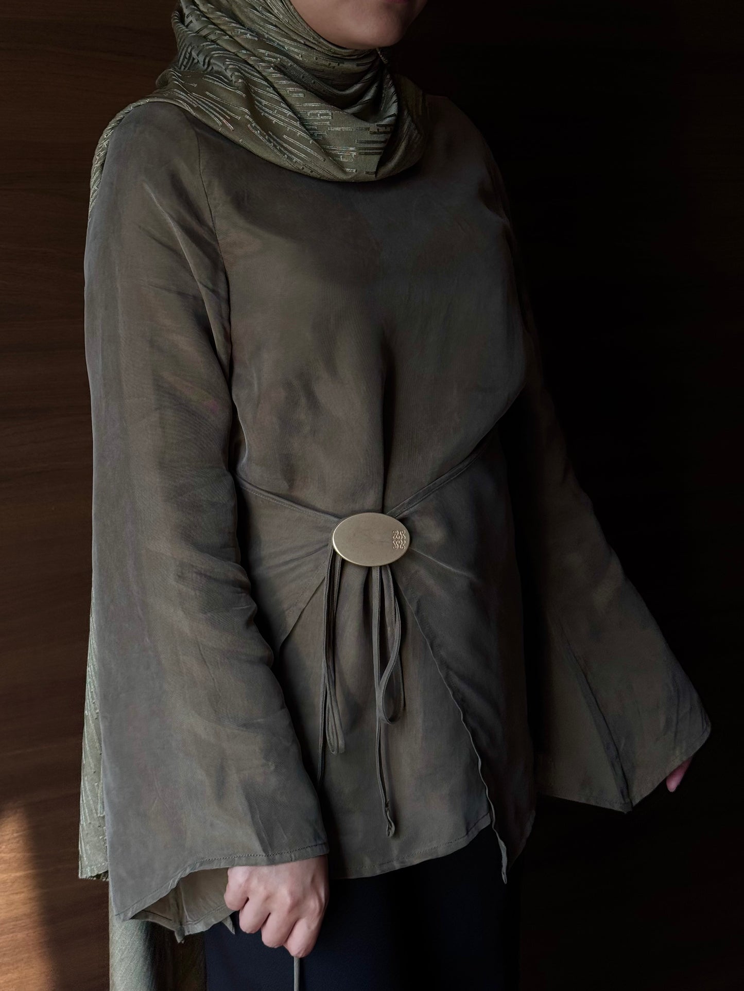 Solene Tie Waist Top - Thyme
