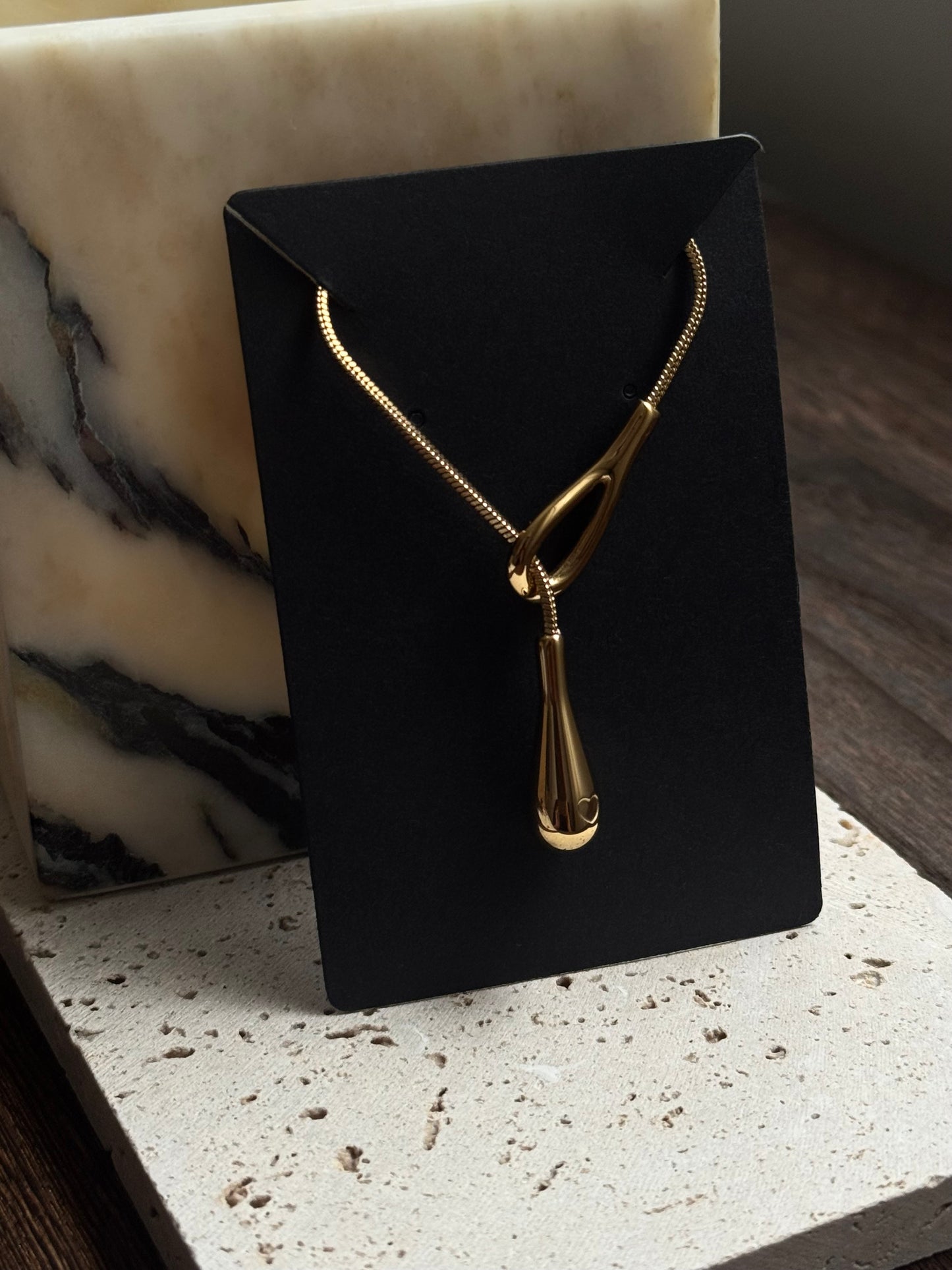 Heart Drop Lariat Necklace - Gold