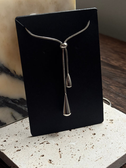 Sphere Drop Lariat Necklace - Silver