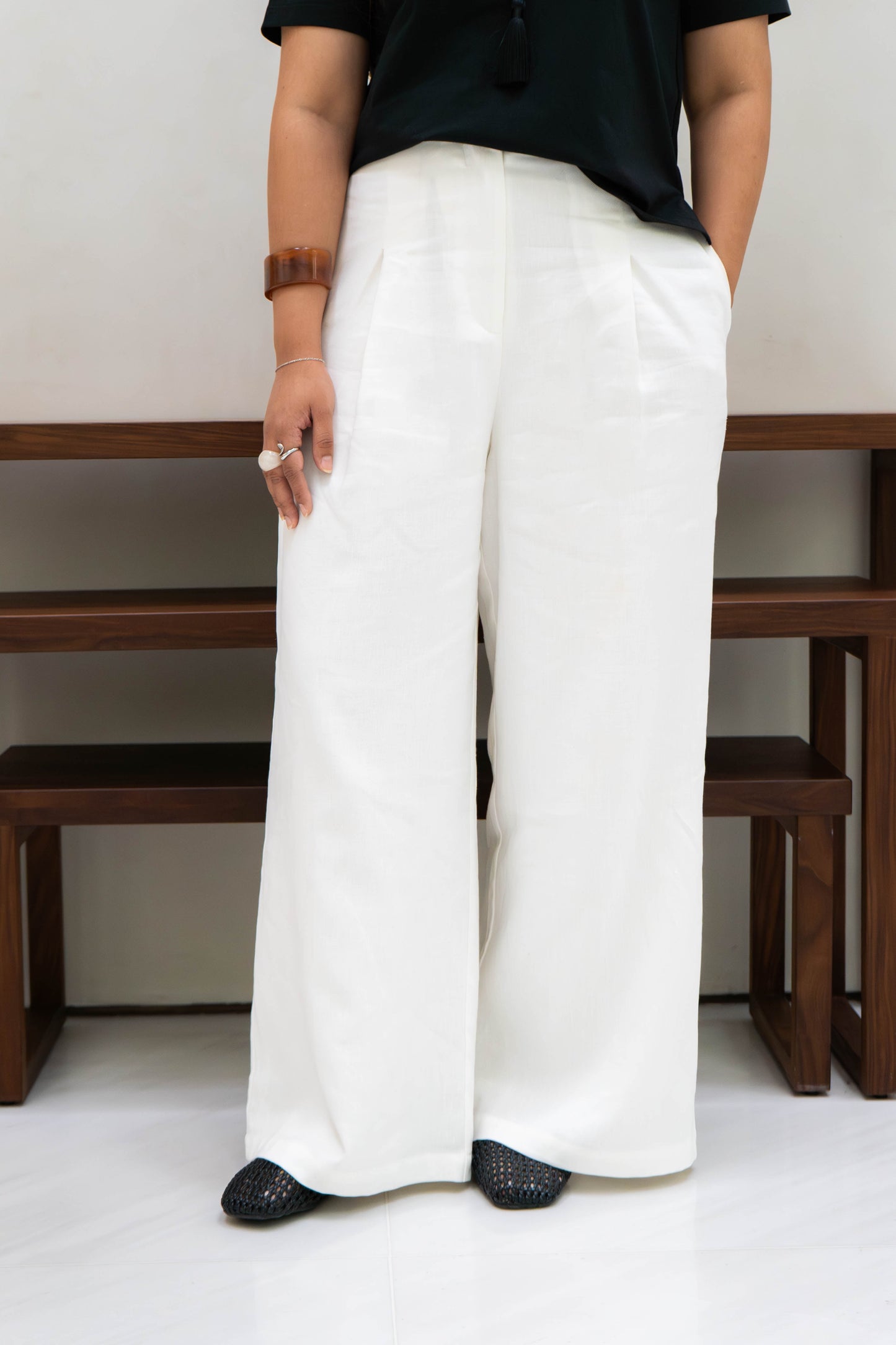 ELIO PLEATED TROUSERS - BLANC