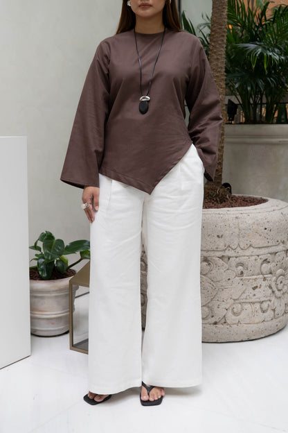 GAIA ANGLED HEM TOP - HICKORY