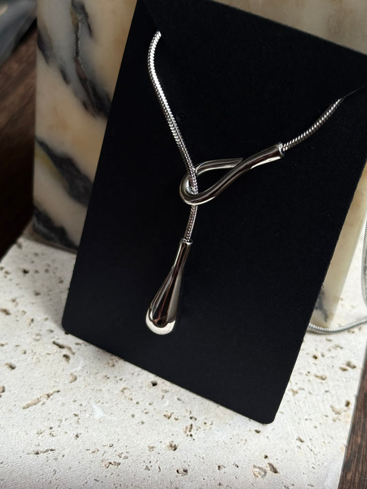 Heart Drop Lariat Necklace - Silver