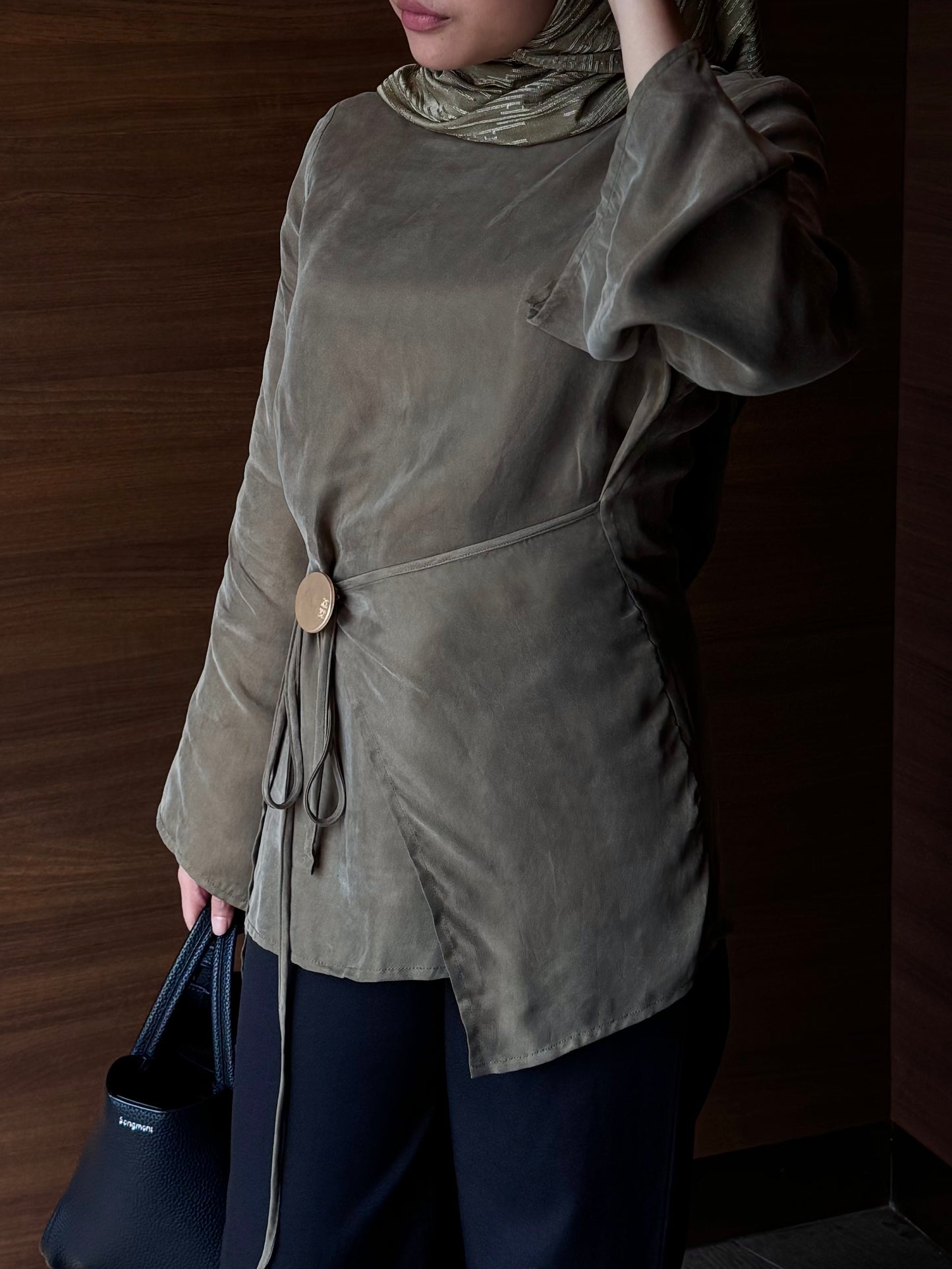 Solene Tie Waist Top - Thyme