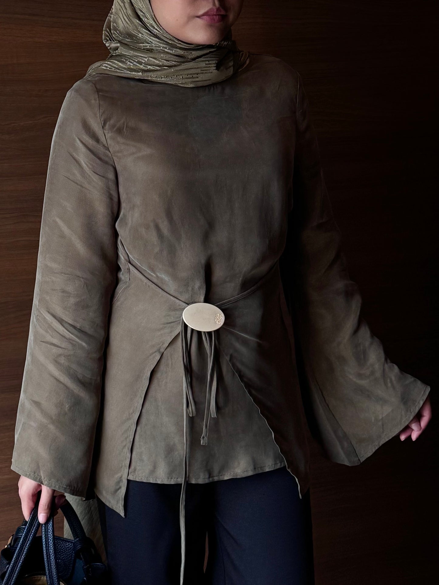 Solene Tie Waist Top - Thyme