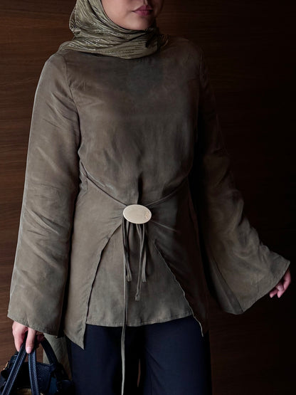 Solene Tie Waist Top - Thyme