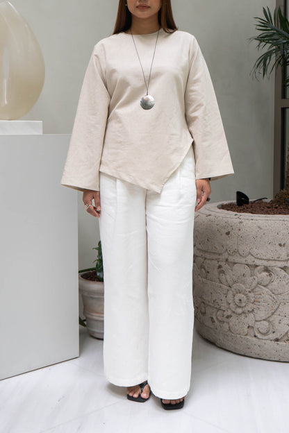 GAIA ANGLED HEM TOP - LINEN