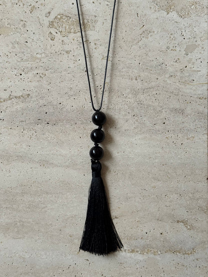 TRIPLE BEAD TASSEL NECKLACE