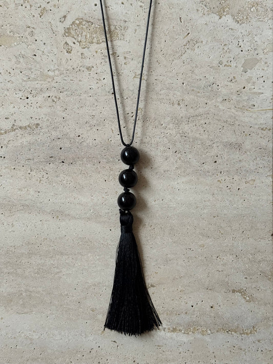 TRIPLE BEAD TASSEL NECKLACE