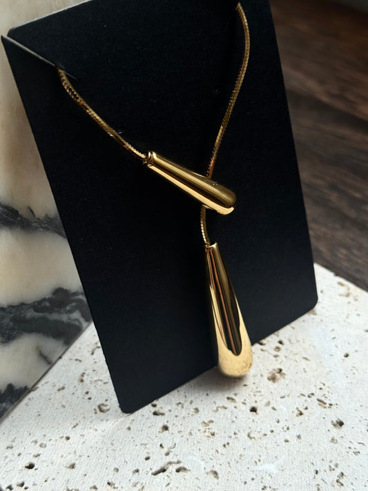Double Teardrop Lariat Necklace - Gold