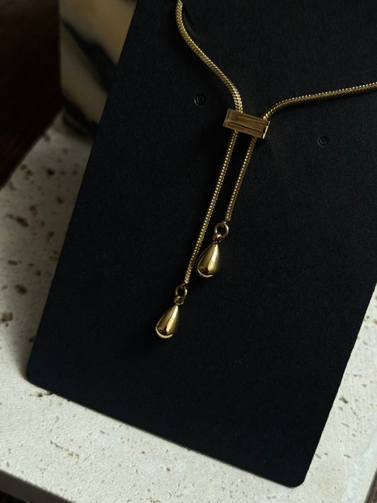 Petite Teardrop Lariat Necklace - Gold