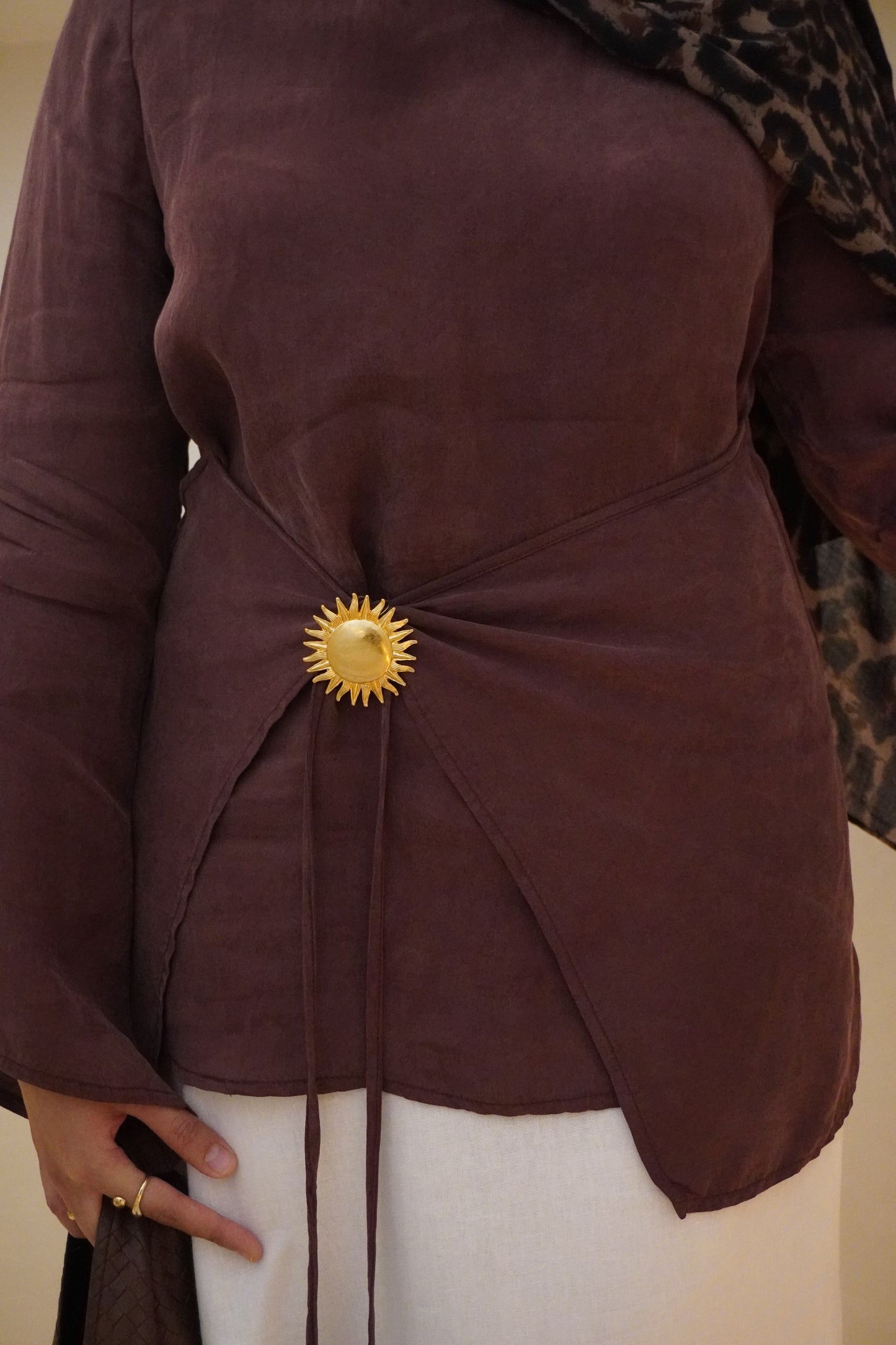 Solene Tie Waist Top - Mahogany