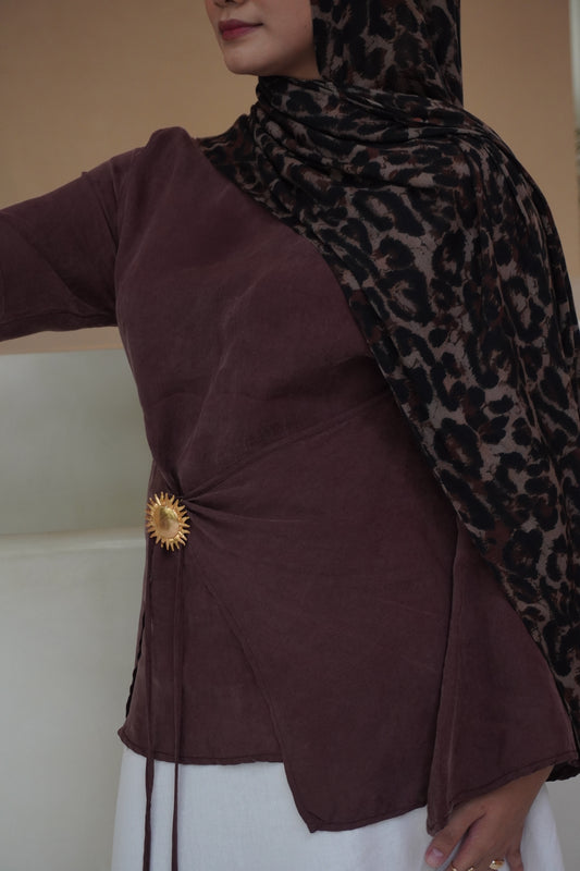 Solene Tie Waist Top - Mahogany