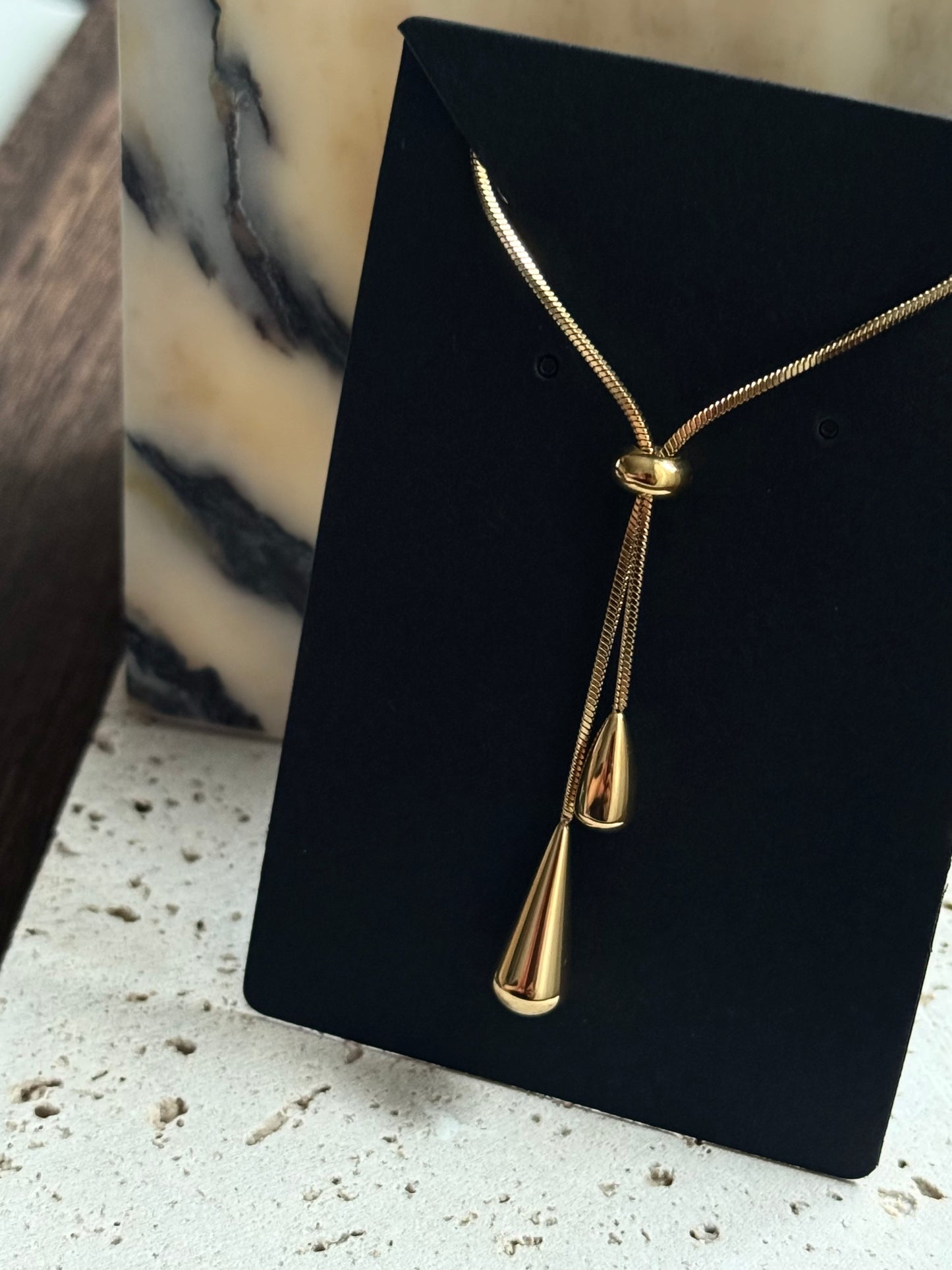 Sphere Drop Lariat Necklace - Gold