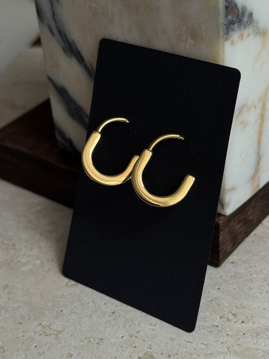 Oblong Hoop Earrings - Gold