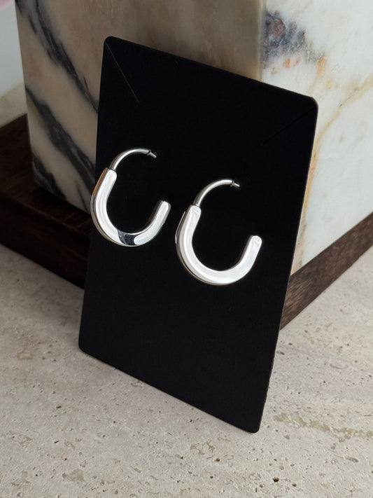 Oblong Hoop Earrings - Silver