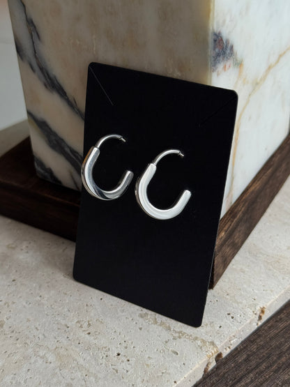 OBLONG HOOP EARRINGS - SILVER