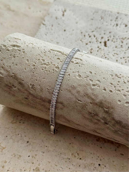 SLIM PLATE TENNIS BRACELET - SILVER